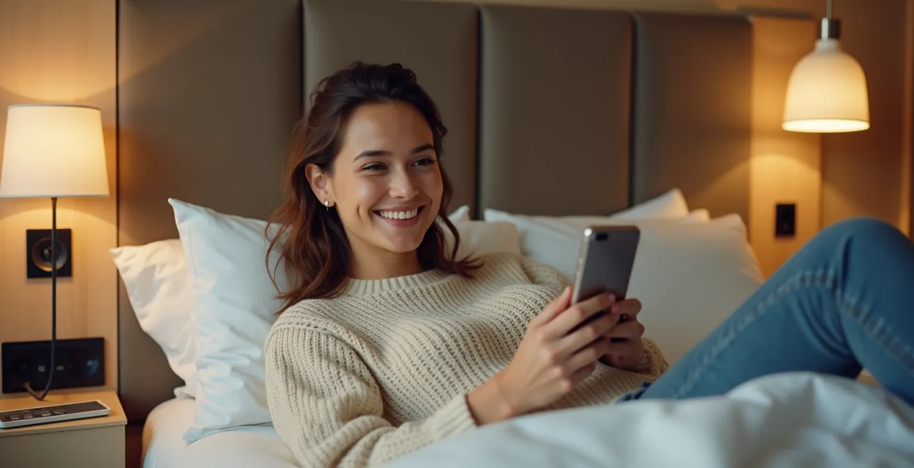 Chambre d'hôtel moderne avec équipements technologiques intégrés pour la continuité numérique