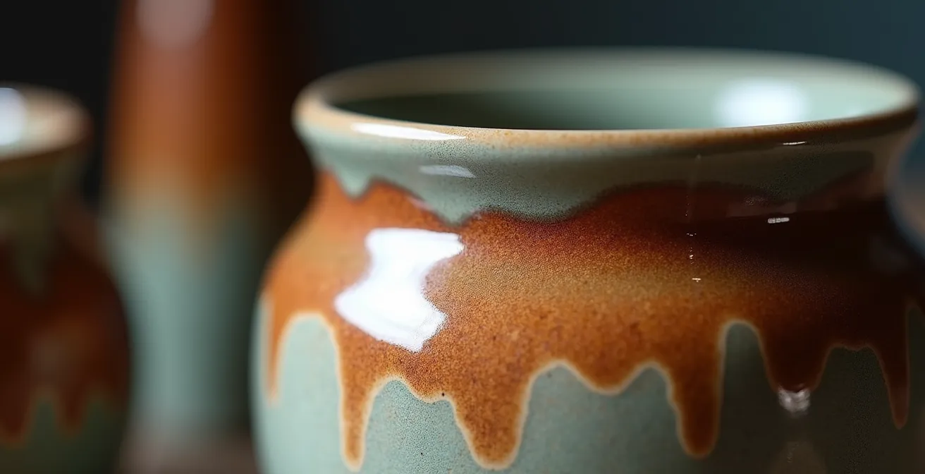 Gros plan sur une céramique artisanale montrant les irrégularités naturelles et traces de doigts