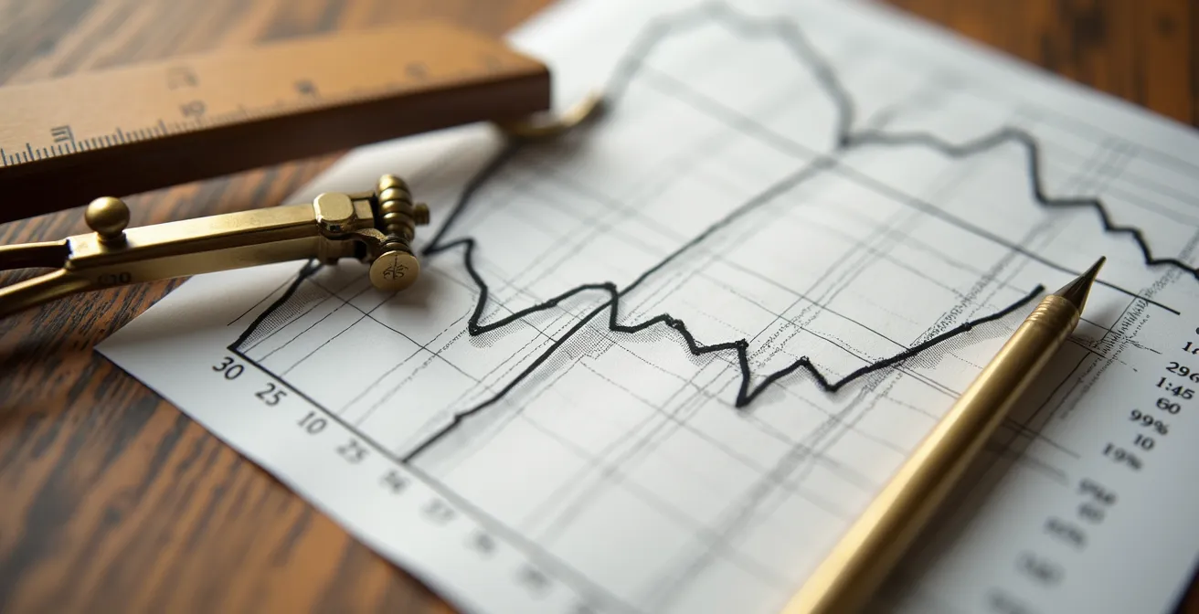 Graphique de volatilité des prix sur un bureau avec calculatrice