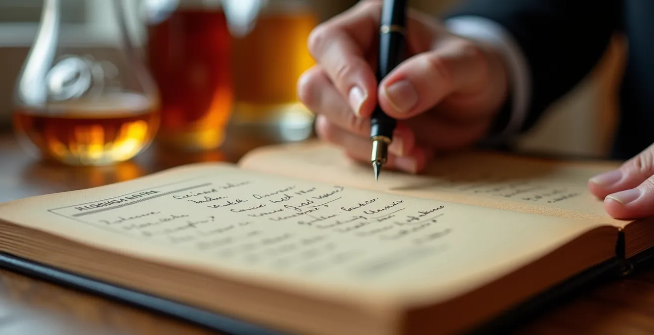 Personnel d'hôtel observant discrètement les préférences d'un client dans un bar de palace