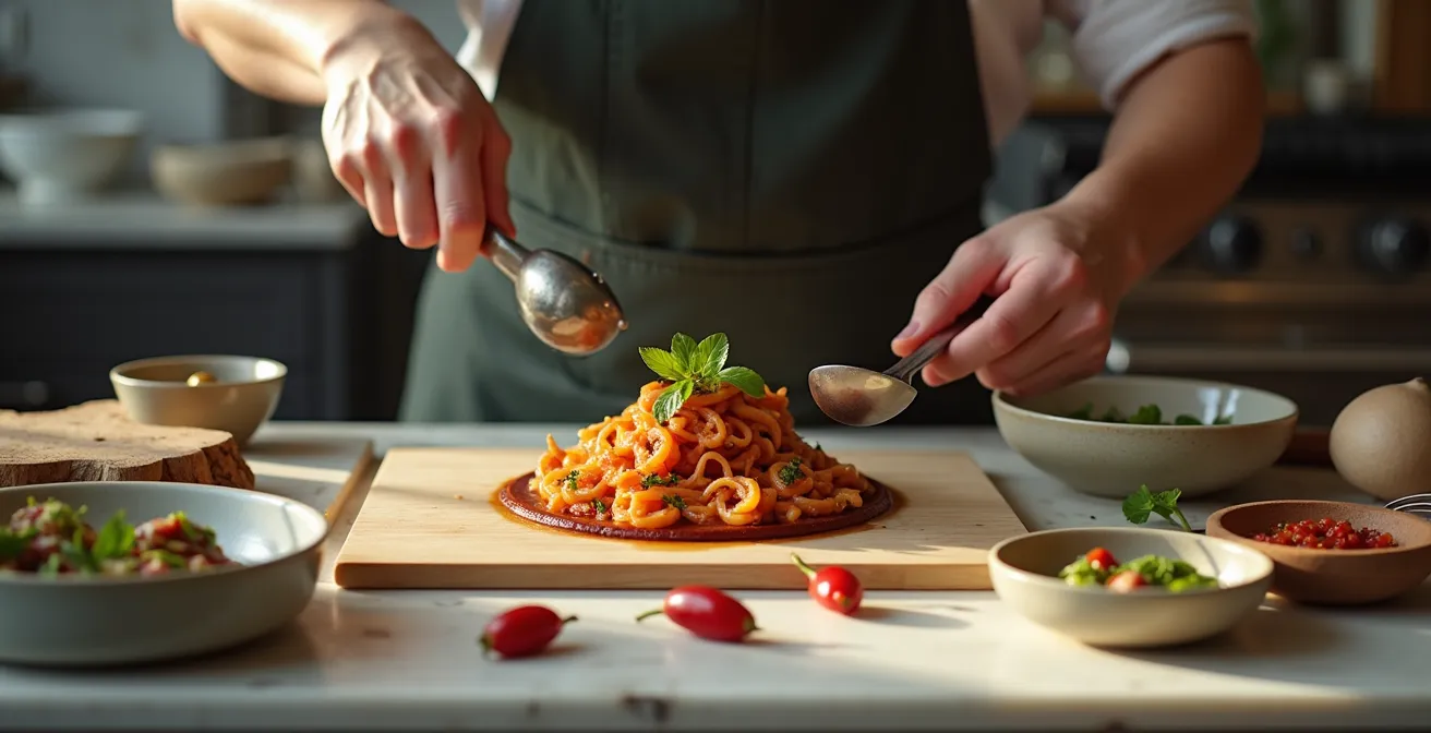 Plat traditionnel réinterprété avec respect montrant les éléments classiques préservés