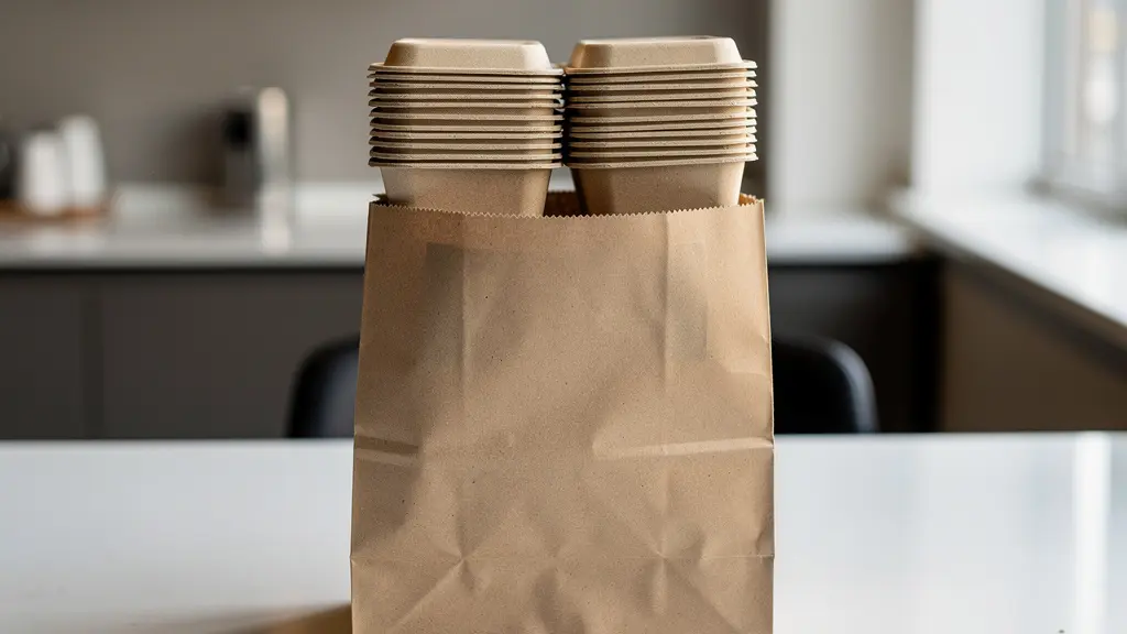 Sac vente à emporter avec contenants écologiques kraft et pulpe